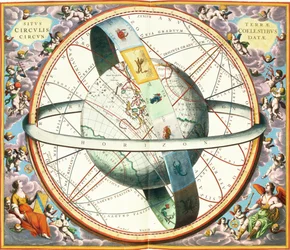天国の地球の状況、「The Celestial Atlas、or the Harmony of the Universe」（Atlas coelestis seu harmonia macrocosmica）pubのプレート74。ジョアン・ヤンソニウス、アムステルダム、1660-1